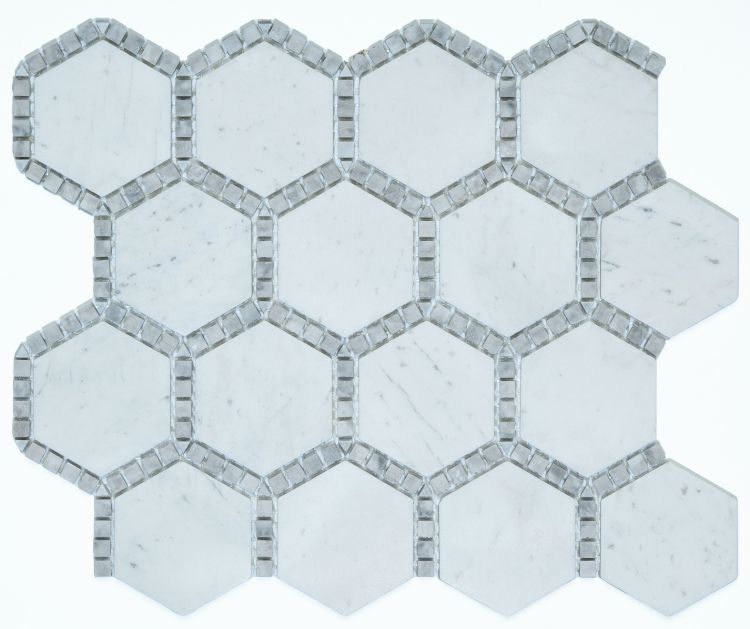 Hexagon Deco Milky White Honed 10.75 x 12.5